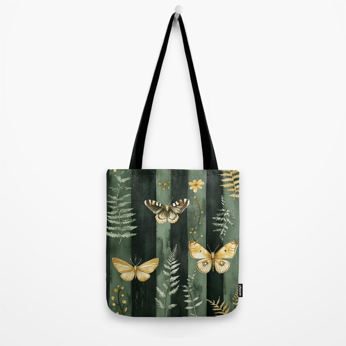 Night Forest Dark Green Watercolor Moths and Ferns All Over Tote Bag Gallery Image 2