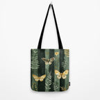 Night Forest Dark Green Watercolor Moths and Ferns All Over Tote Bag Gallery Image 2