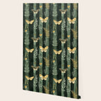 Night Forest Dark Green Watercolor Moths and Ferns All Over Wallpaper Gallery Image 2