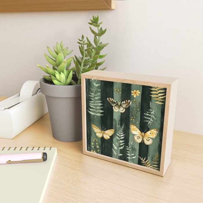 Night Forest Dark Green Watercolor Moths and Ferns All Over Mini Art Print Gallery Image 2