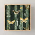 Night Forest Dark Green Watercolor Moths and Ferns All Over Mini Art Print Gallery Image 1