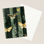 Night Forest Dark Green Watercolor Moths and Ferns All Over Stationery Card Gallery Image 2