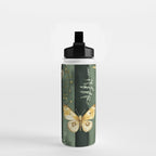 Night Forest Dark Green Watercolor Moths and Ferns All Over Water Bottle Gallery Image 2