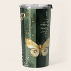 Night Forest Dark Green Watercolor Moths and Ferns All Over Travel Mug Gallery Image 2