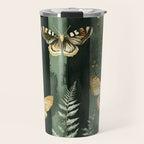Night Forest Dark Green Watercolor Moths and Ferns All Over Travel Mug Gallery Image 1