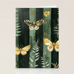 Night Forest Dark Green Watercolor Moths and Ferns All Over Stationery Card Gallery Image 2