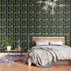 Night Forest Dark Green Watercolor Moths and Ferns All Over Wallpaper Gallery Image 3