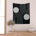 Mid Century Modern Geometric 109 in Black and White (Rainbow and Sun Abstraction) Wall Tapestry Gallery Image 2