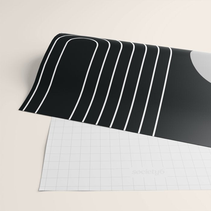 Mid Century Modern Geometric 109 in Black and White (Rainbow and Sun Abstraction) Wrapping Paper Gallery Image 2