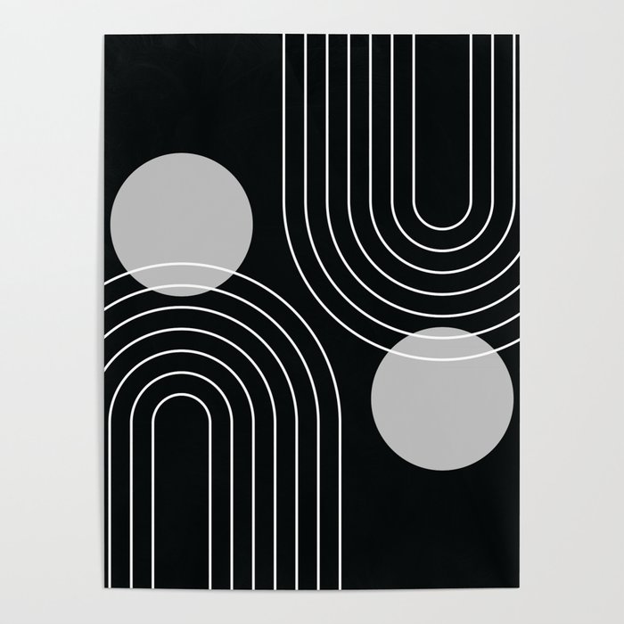 Mid Century Modern Geometric 109 in Black and White (Rainbow and Sun Abstraction) Poster Gallery Image 4