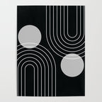 Mid Century Modern Geometric 109 in Black and White (Rainbow and Sun Abstraction) Poster Gallery Image 4