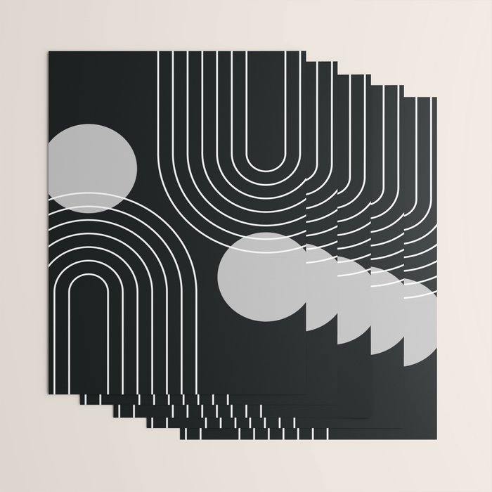 Mid Century Modern Geometric 109 in Black and White (Rainbow and Sun Abstraction) Wrapping Paper Gallery Image 3