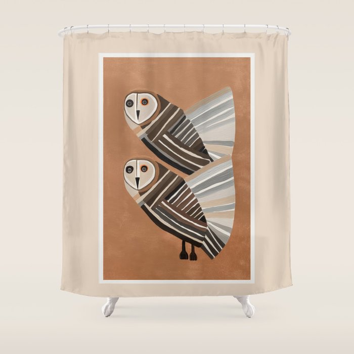 Striped Owl Pair Shower Curtain Gallery Image 1