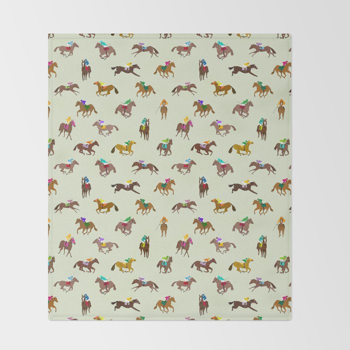 Off to the Horse Races (Mint) Throw Blanket Gallery Image 2