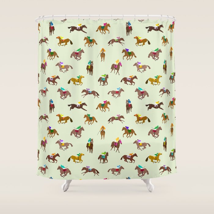 Off to the Horse Races (Mint) Shower Curtain Gallery Image 1