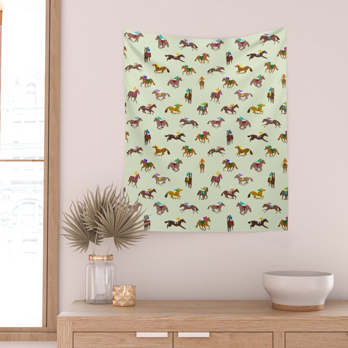 Off to the Horse Races (Mint) Wall Tapestry Gallery Image 2