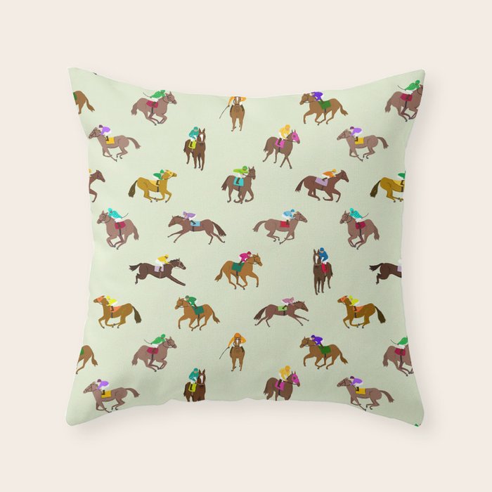 Off to the Horse Races (Mint) Throw Pillow Gallery Image 6