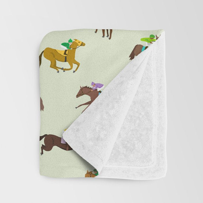 Off to the Horse Races (Mint) Throw Blanket Gallery Image 3