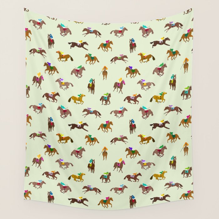 Off to the Horse Races (Mint) Wall Tapestry Gallery Image 4