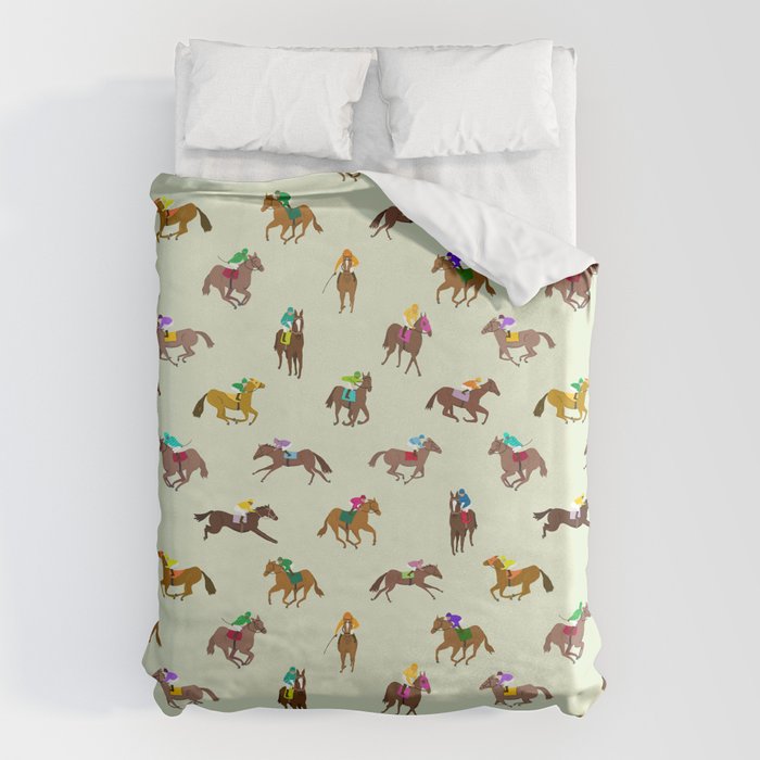 Off to the Horse Races (Mint) Duvet Cover Gallery Image 1