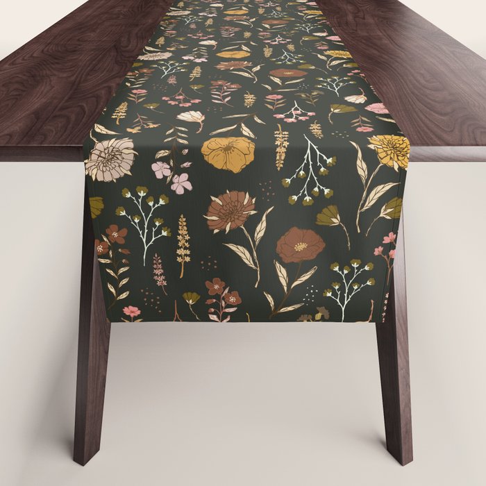 Spring Garden Flower Collection - Charcoal Black Table Runner Gallery Image 1