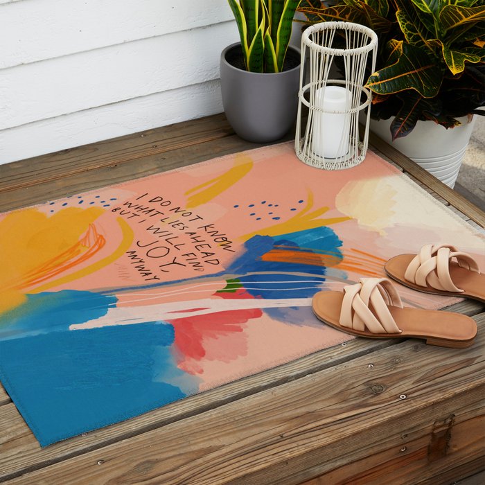 Find Joy. The Abstract Colorful Florals Outdoor Rug Gallery Image 2