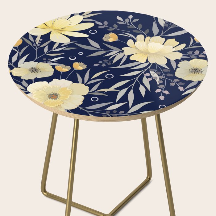 Modern, Boho, Floral Prints, Blue and Yellow Side Table Gallery Image 2