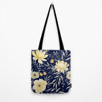Modern, Boho, Floral Prints, Blue and Yellow Tote Bag Gallery Image 2