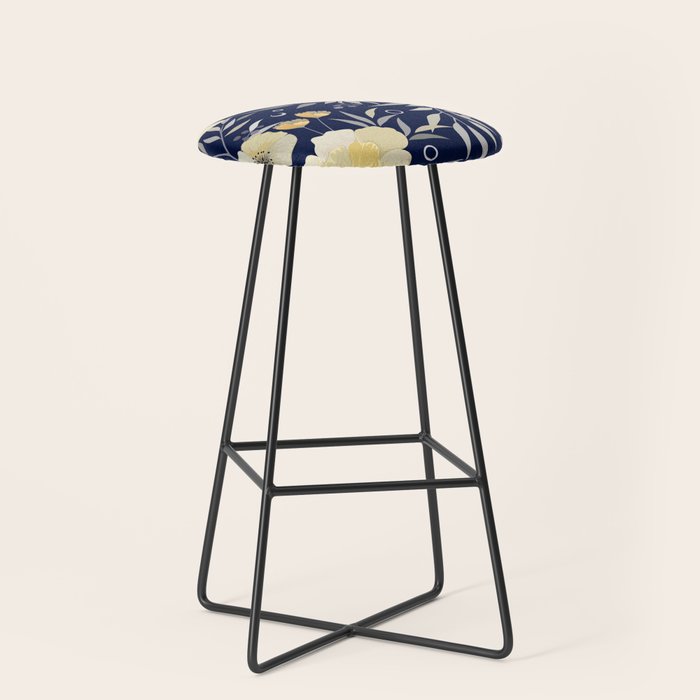 Modern, Boho, Floral Prints, Blue and Yellow Stool Gallery Image 1
