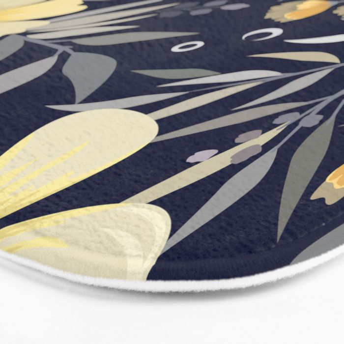 Modern, Boho, Floral Prints, Blue and Yellow Bath Mat Gallery Image 3