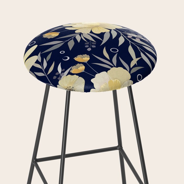 Modern, Boho, Floral Prints, Blue and Yellow Stool Gallery Image 2