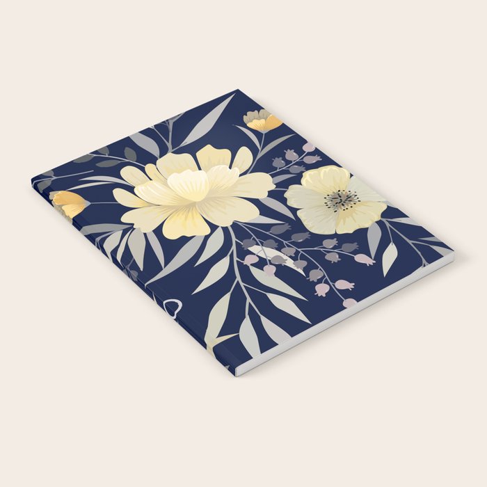 Modern, Boho, Floral Prints, Blue and Yellow Notebook Gallery Image 2