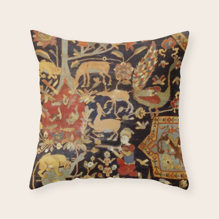 Mantes Antique Persian Animal Rug Print Throw Pillow Gallery Image 1