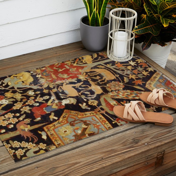 Mantes Antique Persian Animal Rug Print Outdoor Rug Gallery Image 2