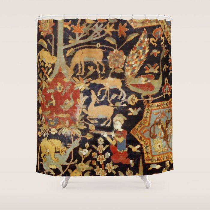 Mantes Antique Persian Animal Rug Print Shower Curtain Gallery Image 1
