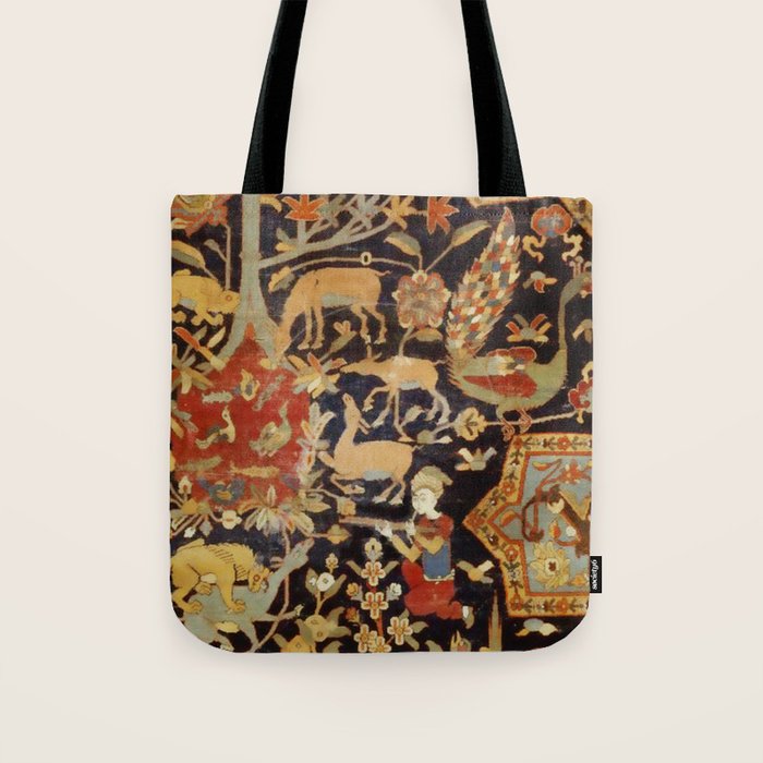 Mantes Antique Persian Animal Rug Print Tote Bag Gallery Image 1