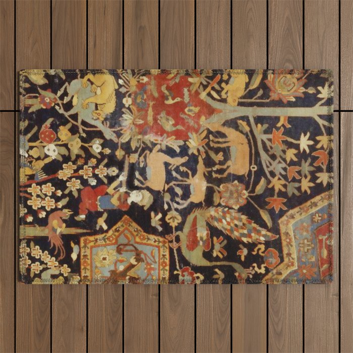 Mantes Antique Persian Animal Rug Print Outdoor Rug Gallery Image 1