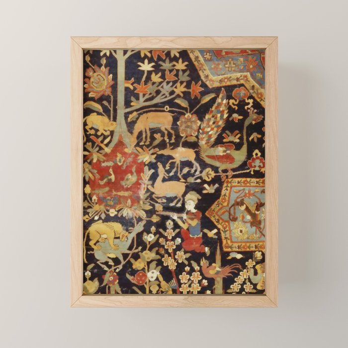 Mantes Antique Persian Animal Rug Print Mini Art Print Gallery Image 1