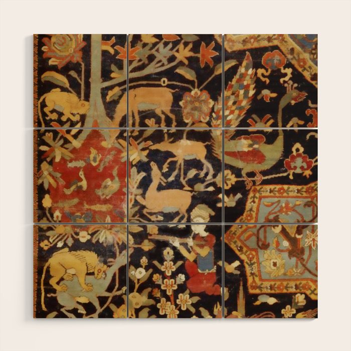 Mantes Antique Persian Animal Rug Print Wood Wall Art Gallery Image 1