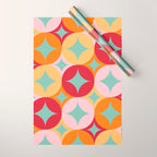 Merry and Bright, Christmas, Retro Art, Orange, Pink, Red, Yellow, Teal Wrapping Paper Gallery Image 1