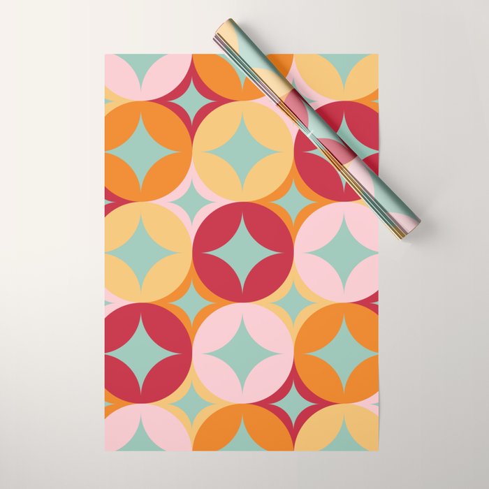 Merry and Bright, Christmas, Retro Art, Orange, Pink, Red, Yellow, Teal Wrapping Paper Gallery Image 1