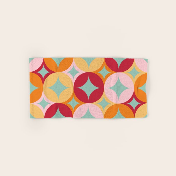 Merry and Bright, Christmas, Retro Art, Orange, Pink, Red, Yellow, Teal Bath Towel Gallery Image 1