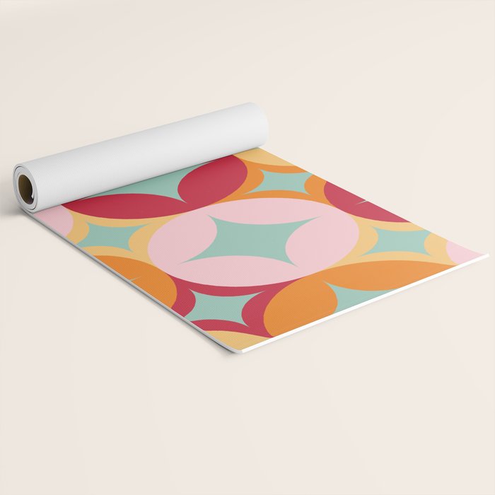Merry and Bright, Christmas, Retro Art, Orange, Pink, Red, Yellow, Teal Yoga Mat Gallery Image 2