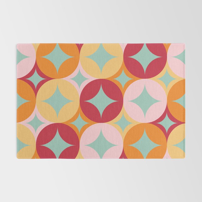 Merry and Bright, Christmas, Retro Art, Orange, Pink, Red, Yellow, Teal Rug Gallery Image 2