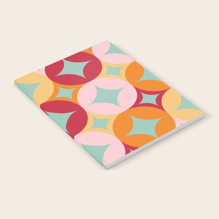 Merry and Bright, Christmas, Retro Art, Orange, Pink, Red, Yellow, Teal Notebook Gallery Image 1