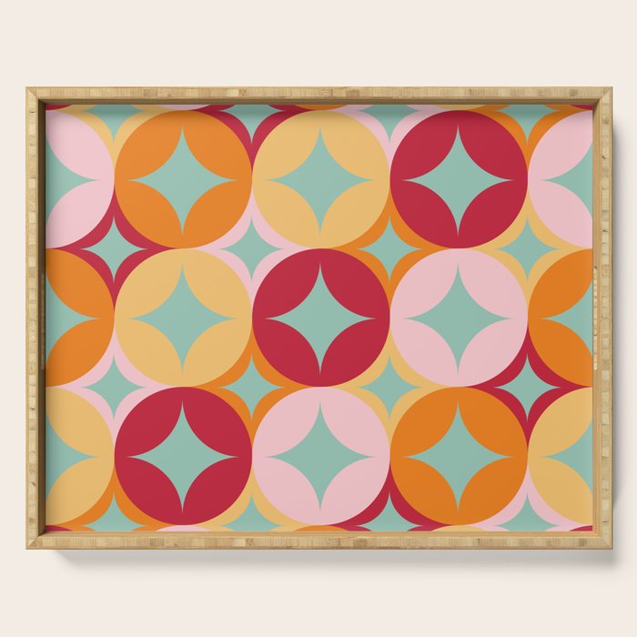 Merry and Bright, Christmas, Retro Art, Orange, Pink, Red, Yellow, Teal Serving Tray Gallery Image 1