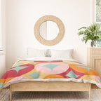 Merry and Bright, Christmas, Retro Art, Orange, Pink, Red, Yellow, Teal Duvet Cover Gallery Image 3