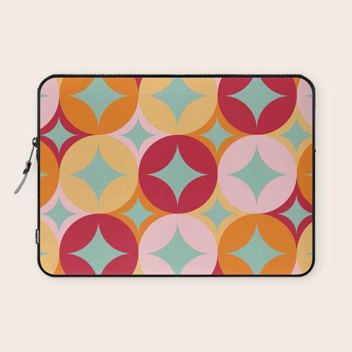 Merry and Bright, Christmas, Retro Art, Orange, Pink, Red, Yellow, Teal Laptop Sleeve Gallery Image 1