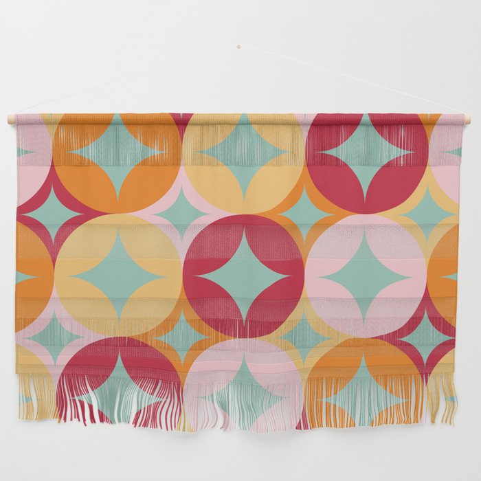 Merry and Bright, Christmas, Retro Art, Orange, Pink, Red, Yellow, Teal Wall Hanging Gallery Image 1