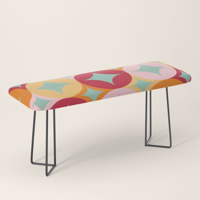 Merry and Bright, Christmas, Retro Art, Orange, Pink, Red, Yellow, Teal Bench Gallery Image 1